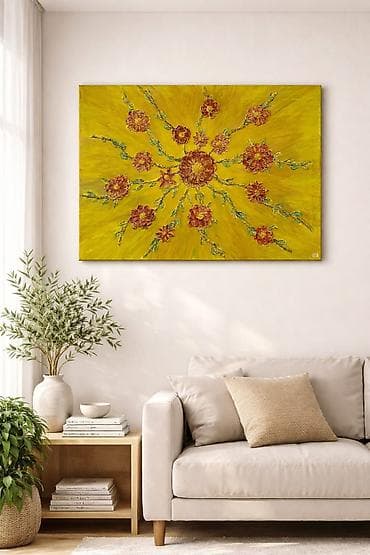 sar sekilleri: Tablolar, təkcə boya ilə deyil,əlavə işləmələrlə. Əl işidir. Kətan — 3