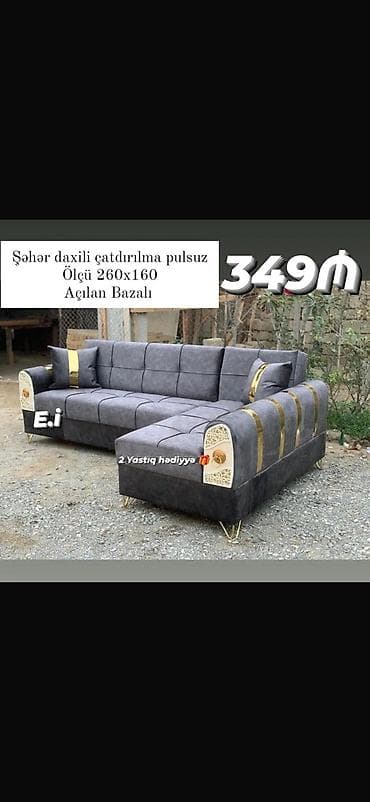 Künc divan – açılan bazalı model - Ölçü: 260 x 160 sm - Şəhər daxili