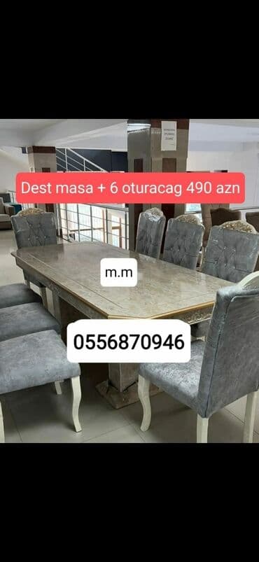 ders masaları: Qonaq otağı üçün, Yeni, Açılmayan, Dördbucaq masa, 6 stul — 1