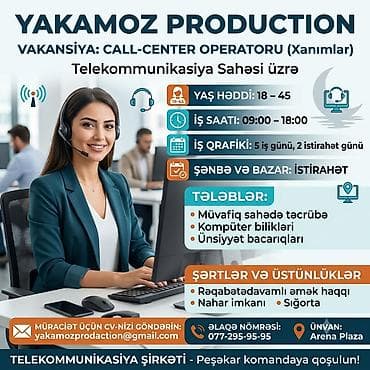 Çağrı mərkəzi operatoru tələb olunur, Yalnız qadınlar üçün, 30-45 yaş lalafo.az -da Çağrı mərkəzi operatoru tələb olunur, Yalnız qadınlar üçün, 30-45 yaş