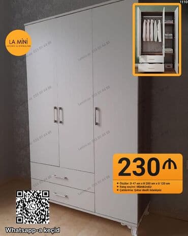 Açılan, 3 qapılı Düz dolab, Qarderob, paltar dolabı