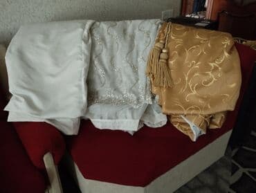 pərdələr: Pərdə dəsti – 3 hissəli - Qızılı rəngdə qalın dekorativ pərdə: parlaq — 1