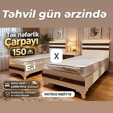 tek krafat: Tək nəfərlik çarpayı – 150 ₼ - Dəstəkli, zərif başlıq və iki rəngli — 1