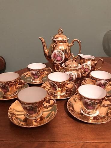 caydan dəsti: Çay dəsti, rəng - Qızılı, Farfor, 6 nəfərlik — 1