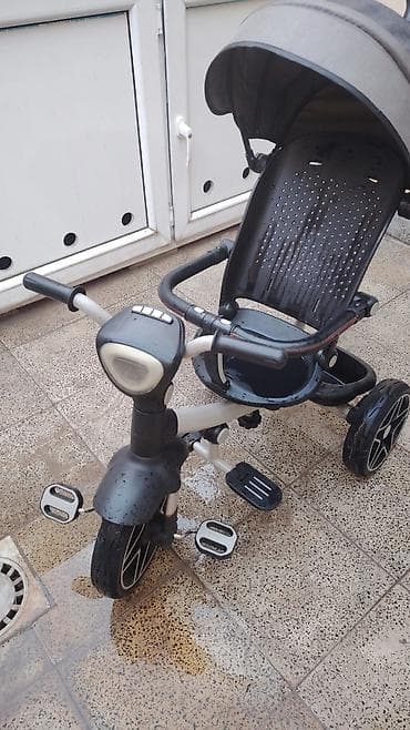 Uşaq üçün 3 təkərli velosiped-araba - Rəng: qara-boz - Günəşlikli — 1