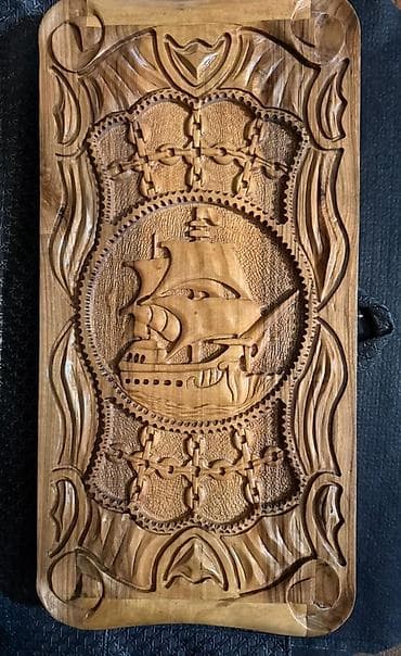 Taxta zərfli nərd taxtası – əl oyma - Material: bərk təbii ağac (tam — 2