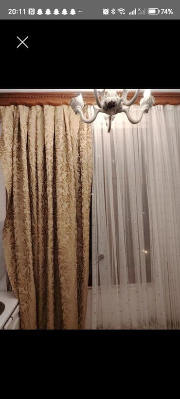 qonaq otagi ucun perdeler: Klassik modellı pərdə dəsti - Tərkib: ikiqat dəst – qalın dekorativ — 1