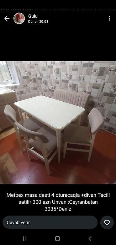 diva mebel: Mətbəx üçün, Dördbucaq masa, 4 stul — 1