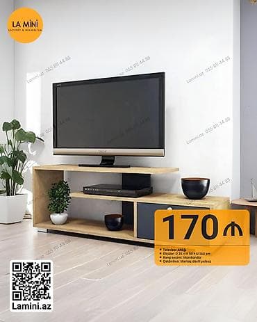 vitrin stend: Düz TV altlığı, Polkalı, Laminat — 1