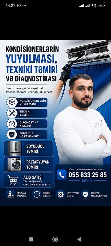 Kondisionerlərin yuyulması, texniki təmiri və diaqnostikası xidməti