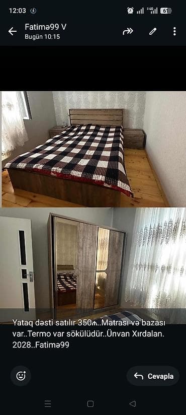 sok: Yataq dəsti satılır 350₼. Matrası və bazası var. Termo var — 1