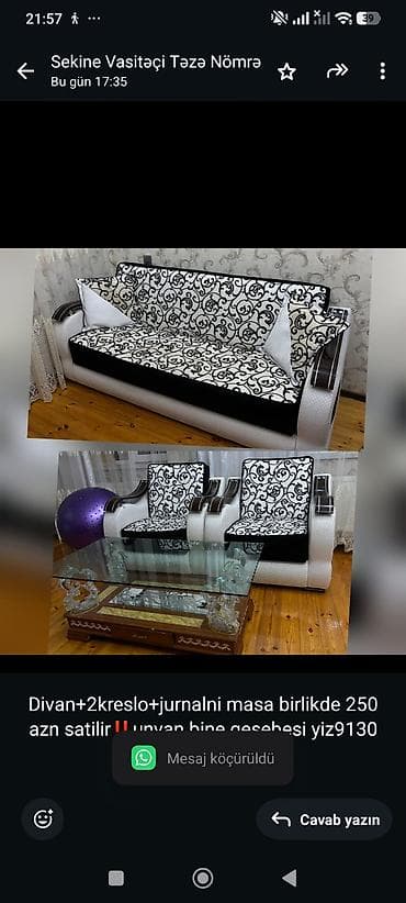 kreditle ev: Divan+2kreslo+jurnalni masa birlikde 250 azn satilir‼️unvan bine — 1