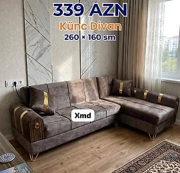 Künc divan – 260 × 160 sm Qiymət: 339 AZN - L şəklində dizayn