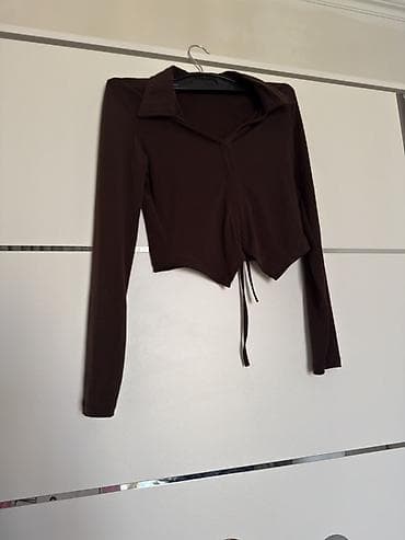 rende: Qadın köynəyi – qəhvəyi rəngdə, uzunqol, qısa/krop model - Yaxa — 1