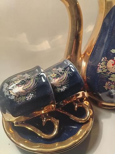 Çay dəsti, rəng - Göy, Farfor, 2 nəfərlik