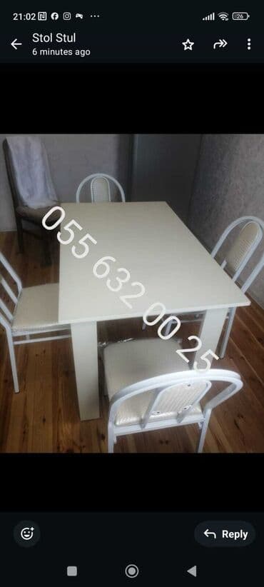 metbex stullari: Mətbəx üçün, Yeni, Açılmayan, Dördbucaq masa, 4 stul — 1