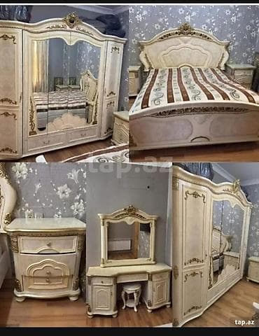 Klassik üslubda yataq otağı dəsti - Rəng: krem və qızılı dekor