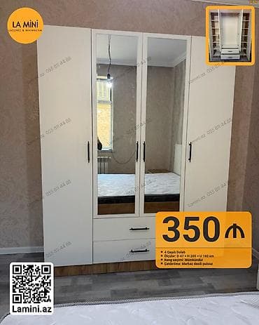 hamam dolapları: 4 qapılı paltar dolabı - Ölçülər: genişlik 47 sm + 200 sm hündürlük + — 1