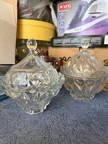 Şüşə kristal qab – qapaqlı - Material: qalın, şəffaf şüşə/kristal - — 3