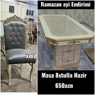 Qonaq otağı üçün, Yeni, Açılmayan, Dördbucaq masa, 6 stul