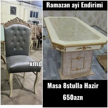 Masa və oturacaq dəstləri: Qonaq otağı üçün, Yeni, Açılmayan, Dördbucaq masa, 6 stul — 1