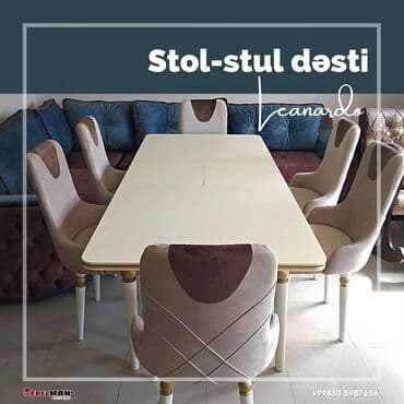 oturacaqlarin uzlenmesi: Mətbəx üçün, Yeni, Açılan, Dördbucaq masa, 6 stul — 3