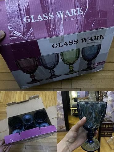 saxsi qab: Qədəhlər, rəng - Göy, Şüşə, 6 ədədli dəst — 1