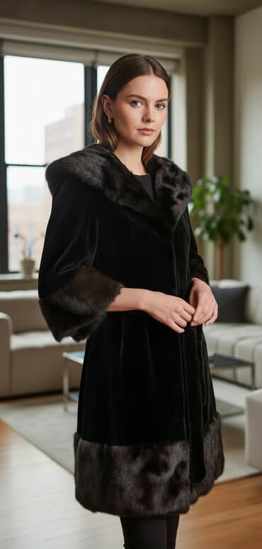 keçi dərisindən qadın şubaları: Kürk, L, rəng - Qara — 1