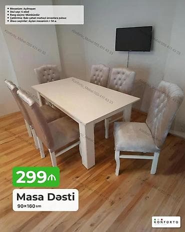 Masa Dəsti – 90×160 sm - Komplekt: 1 masa + 6 ədəd stul - Mexanizm — 1