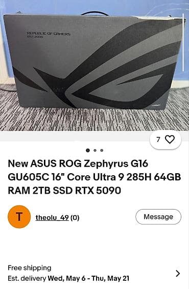 ASUS: ASUS ROG Zephyrus G16 GU605C 16" Core Ultra 9 285H 64GB RAM 2TB SSD — 1
