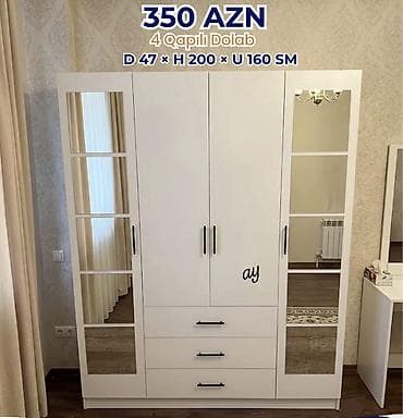 gen: Yeni, 4 qapılı, Güzgülü, Ağ, Açılan, Düz dolab — 1
