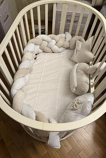 uşağ mebeli: Oğlan və qız üçün, Yumru, Beşik, Dəst ilə, Matras ilə, Yellənmə mexanizmsiz — 4