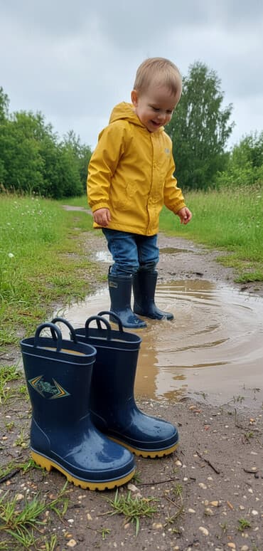 детская осенняя обувь: Uşaq üçün yağış çəkməsi - Rəng: tünd göy gövdə, sarı rezin altlıq - — 1