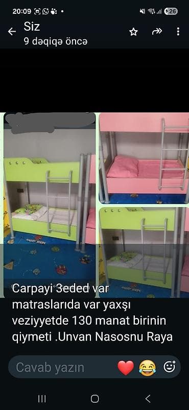 matras satisi: Uşaq üçün ikimərtəbəli çarpayı. Çarpayının alt və üst hissələri tək — 1