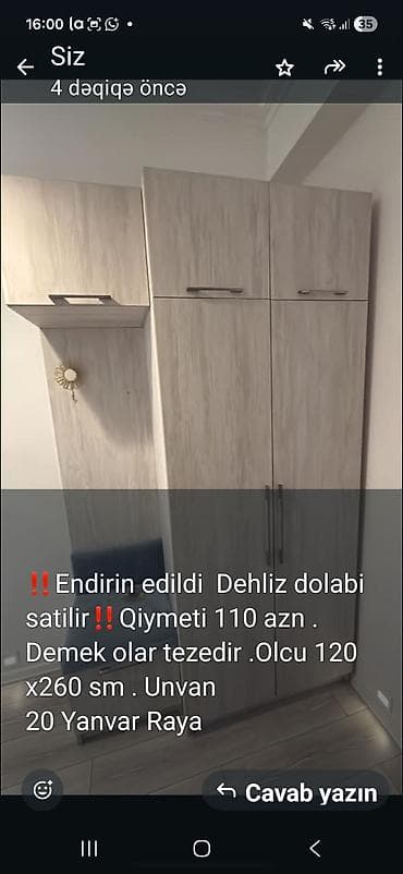Dehliz dolabı - Ölçü: 120 x 260 sm - Material və dizayn: Açıq ağac