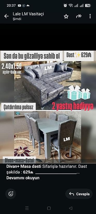 Sifarişlə ofis mebeli: *Divan+ Masa dəsti* Sifarişlə hazırlanır. Dəst şəkildə : *629₼* — 1