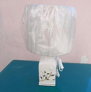 suni bitki: Masaüstü dekorativ abajur lampa - Rəng: ağ - Klassik silindrik abajur — 1