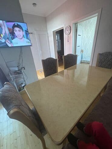 işlenmiş metbex mebeli gence: Qonaq otağı üçün, İşlənmiş, Açılmayan, Oval masa, 6 stul — 5