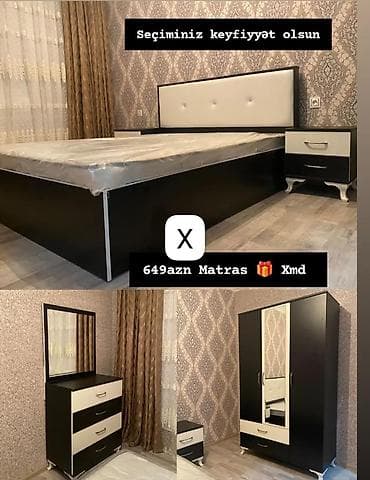 Yataq otağı mebel dəsti Tərkibi: - 2 nəfərlik çarpayı (yumşaq başlıq — 1