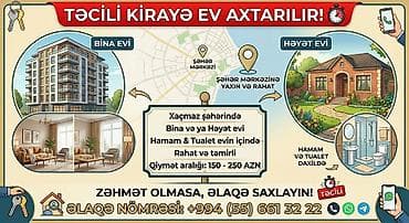 Xaçmazda kirayə ev axtarışı xidmətinin elanı - Mənzil növü: bina evi