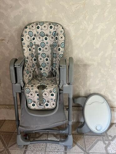 детские игровые центры: Uşaq yemək stulu - Rəng: boz konstruksiya, bej-yaşıl dairəli naxışlı — 2