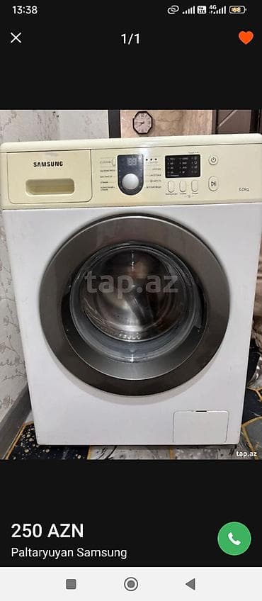 Paltaryuyan maşın Samsung, 6 kq, İşlənmiş, Avtomat, Qurutma var, Kredit yoxdur, Ünvandan götürmə, Pulsuz çatdırılma, Ödənişli çatdırılma