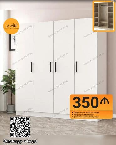 Açılan, 4 qapılı Düz dolab, Qarderob, paltar dolabı