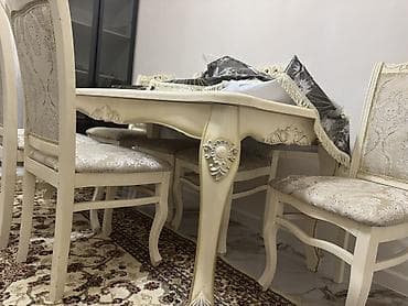 mərmər masa: Klassik üslubda yemək otağı dəsti - Komplekt: 1 masa + 6 stul - Rəng — 4