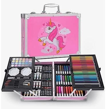 rəsm ləvazimatları: Rəsm və yaradıcılıq üçün tam dəst – çəhrayı “Unicorn” metal çamadan — 2