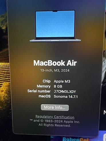 apple ipad 7: Apple MacBook Air 13" (M3, 2024) - Çip: Apple M3 - Operativ yaddaş: 8 — 3