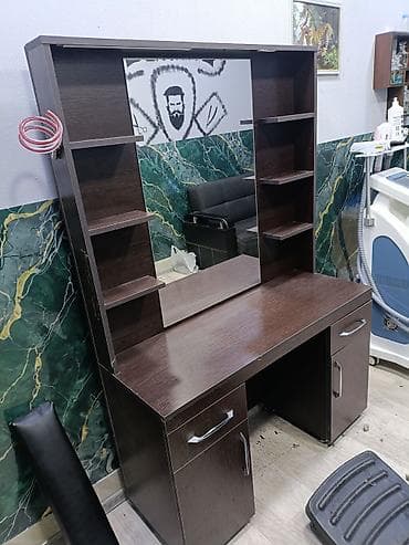 masa üsdü: Bərbər/salon üçün iş masası və güzgü modulu - Material: tünd rəngli — 3