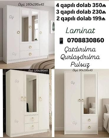 dolab termo: Ağ rəngli laminat paltar dolabları - 4 qapılı dolab – ölçü — 1