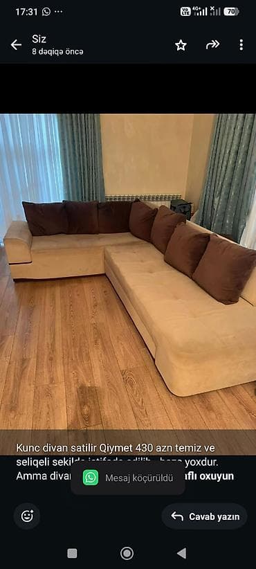 Kunc divan satilir Qiymet 430 azn temiz ve seliqeli sekilde istifade