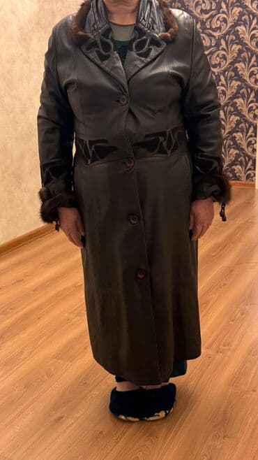 Alfa Romeo: Qadın uzun dəri palto - Rəng: tünd qəhvəyi - Material: təbii dəri — 2